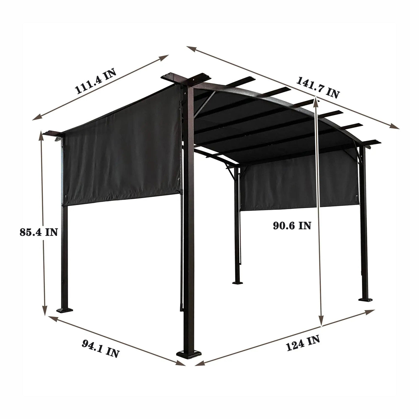Outdoor Patio Pergola Gazebo - Steel Frame Sun Shelter With Retractable Canopy by HouseOfZazla