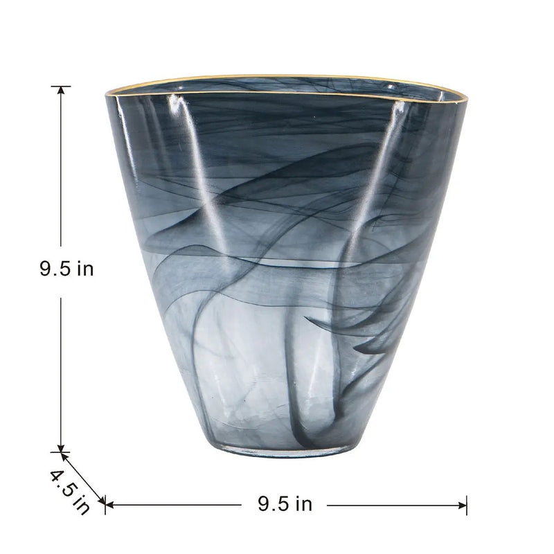 9.3x4.7x9.3' Smokey Black Glass Vase with Gold Rim by HouseOfZazla