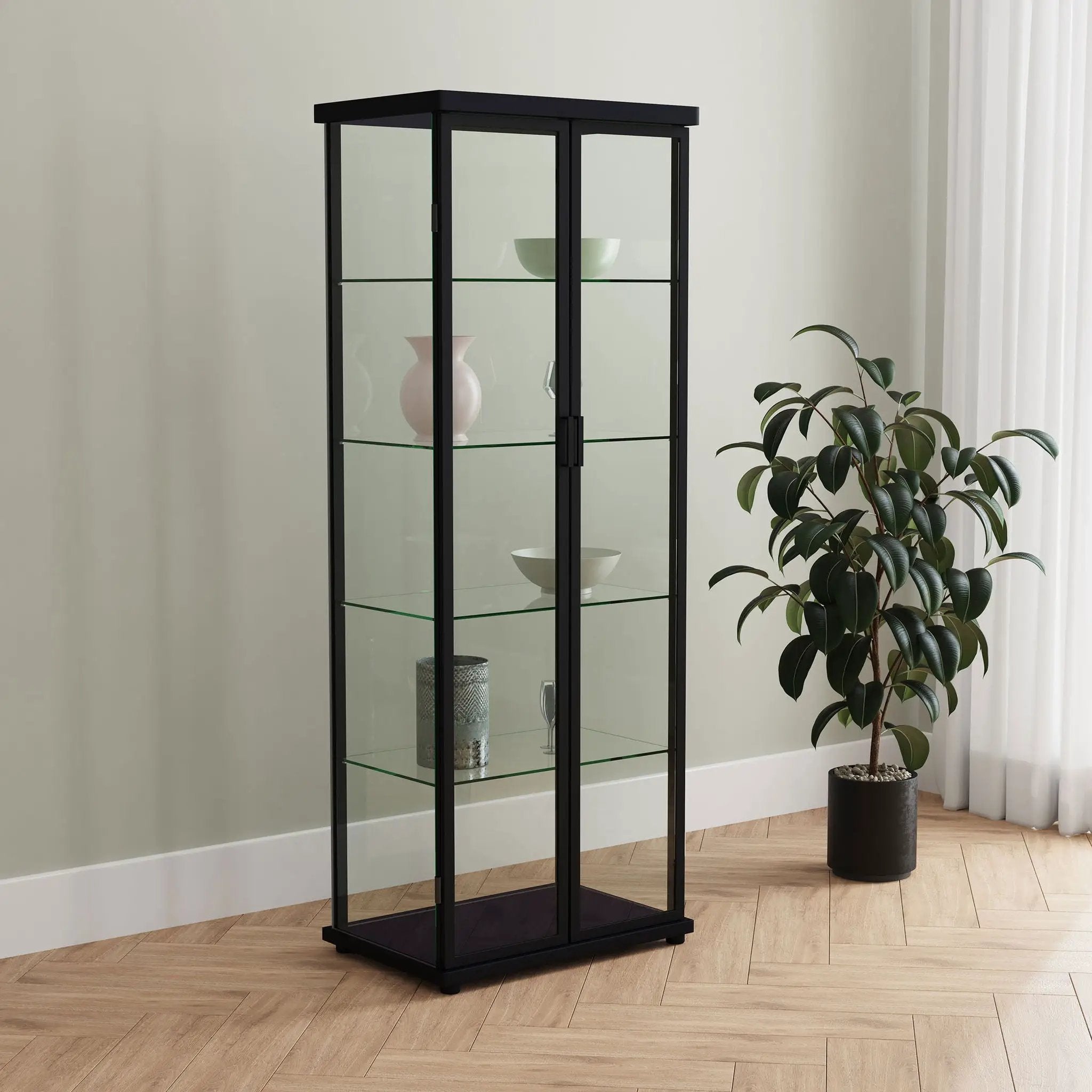 Aero 4-shelf Display Curio Cabinet with LED Lighting Black by Unique Piece Furniture