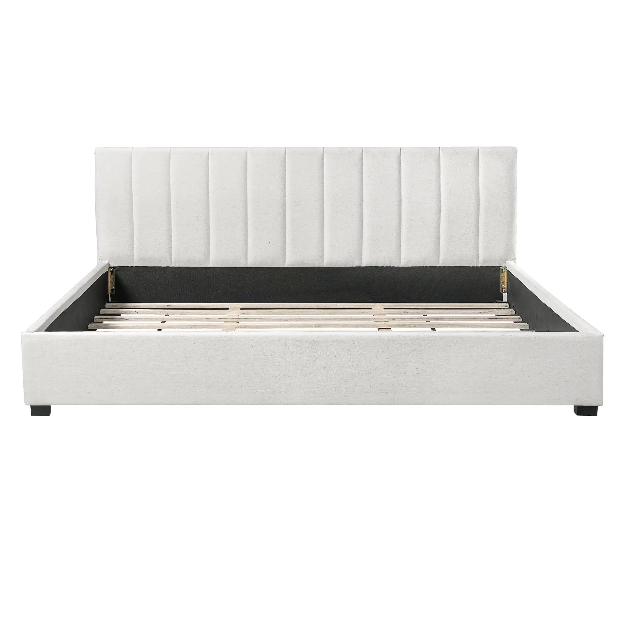 King Size Upholstered Bed Frame with Linen Blend Fabric by HouseOfZazla