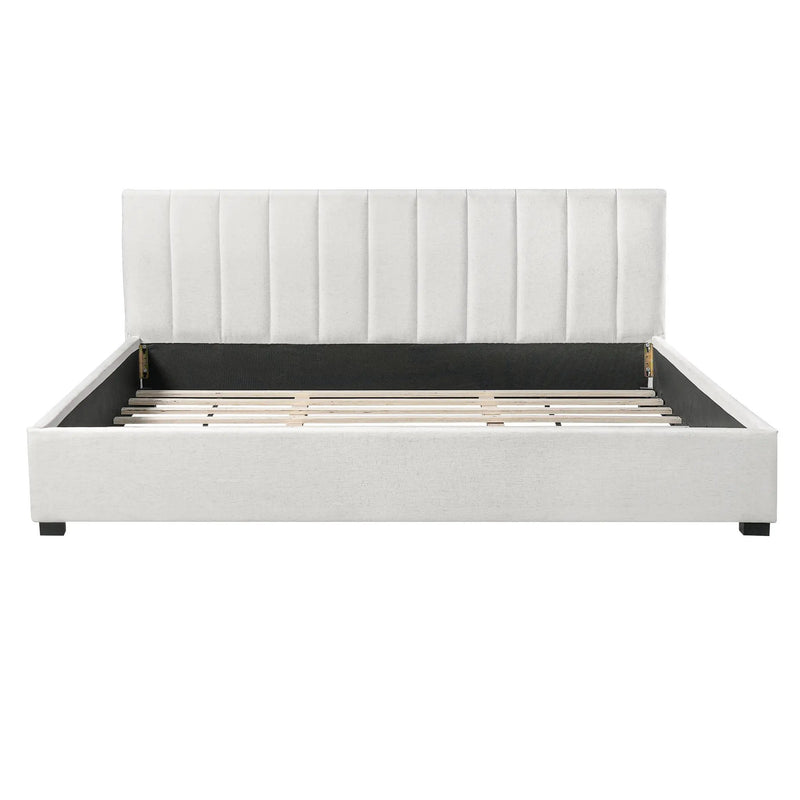 King Size Upholstered Bed Frame with Linen Blend Fabric by HouseOfZazla