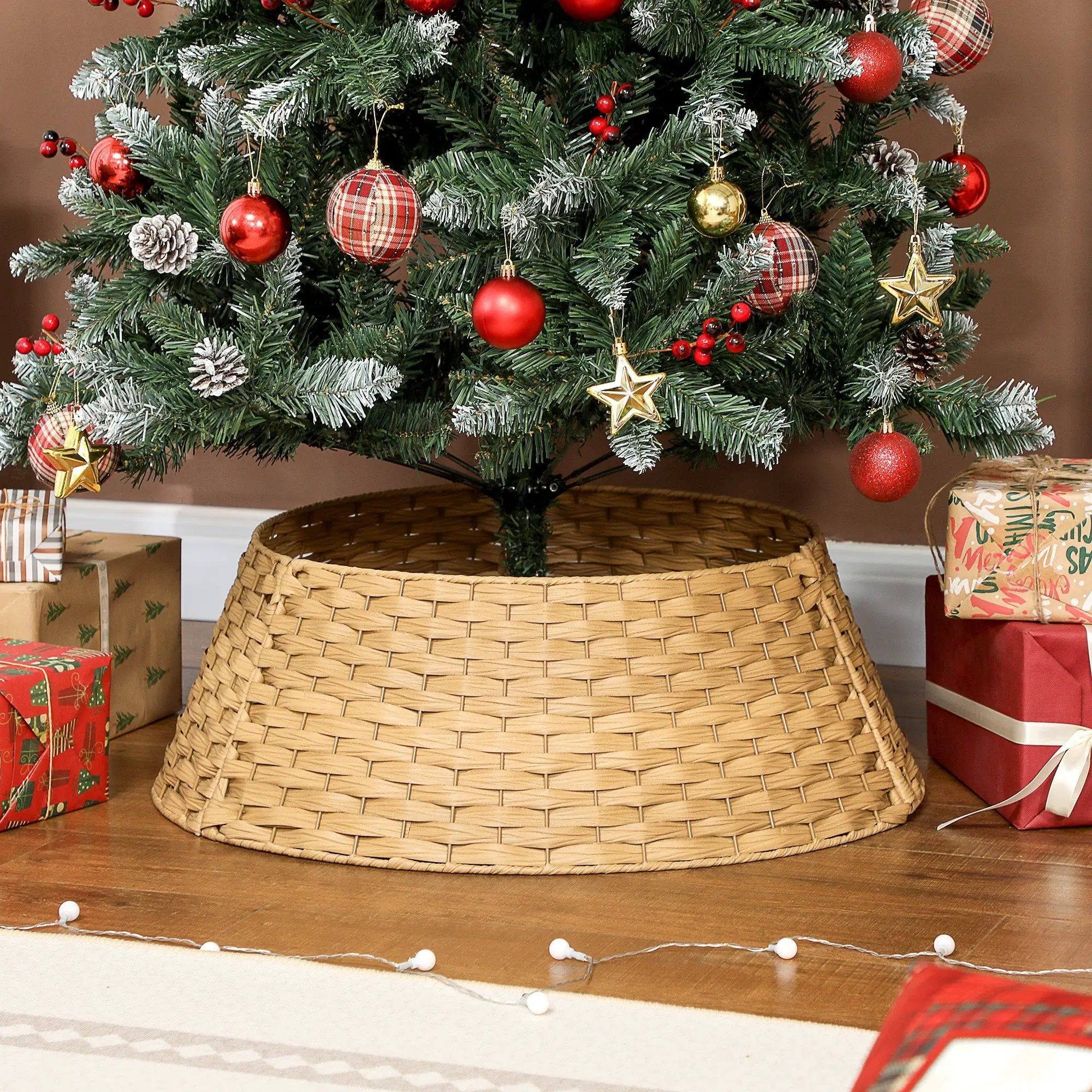 Rustic Christmas Tree Skirt, Plastic Woven Christmas Tree Collar by HouseOfZazla