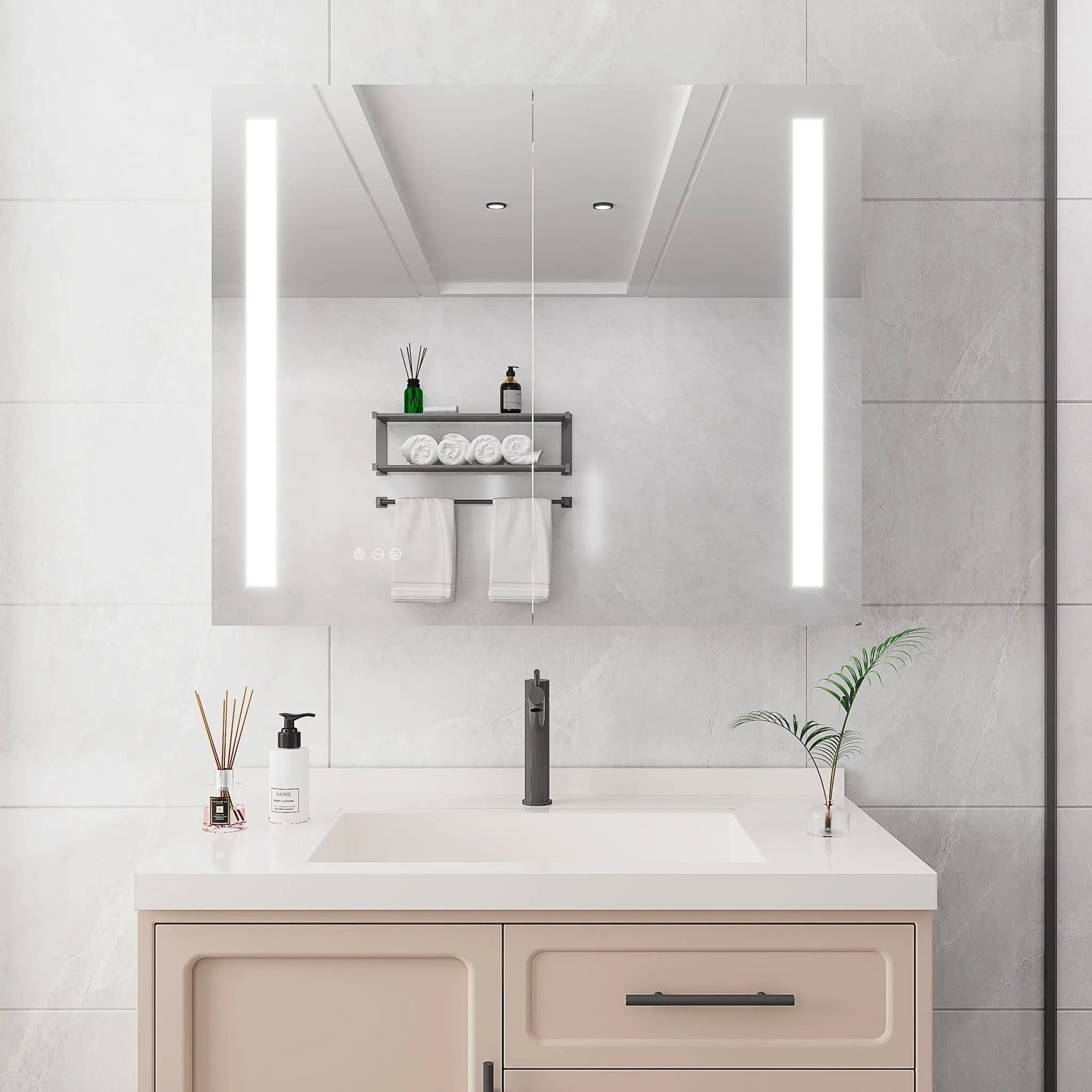 LED Medicine Cabinet With Mirror, Double Door With Defogger, Dimmer, Surface Mount by HouseOfZazla