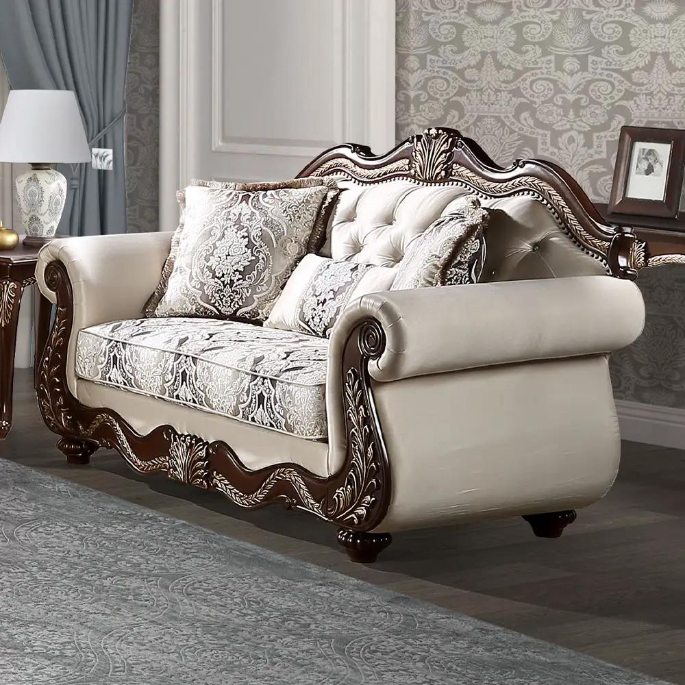 Pierce - Loveseat With 3 Pillows - Beige Fabric & Cherry by Unique Piece Furniture