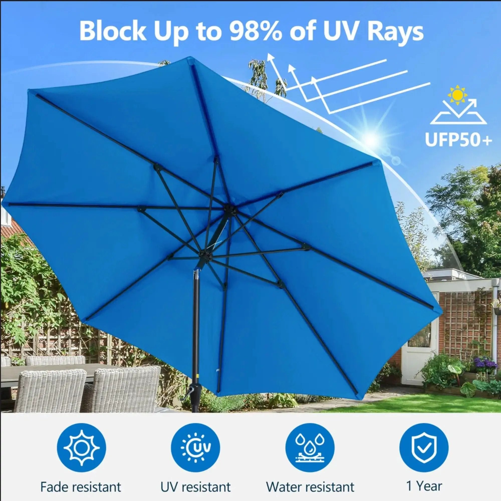 Patio Umbrella With Crank Lift And Tilt, UV-Resistant Canopy by HouseOfZazla