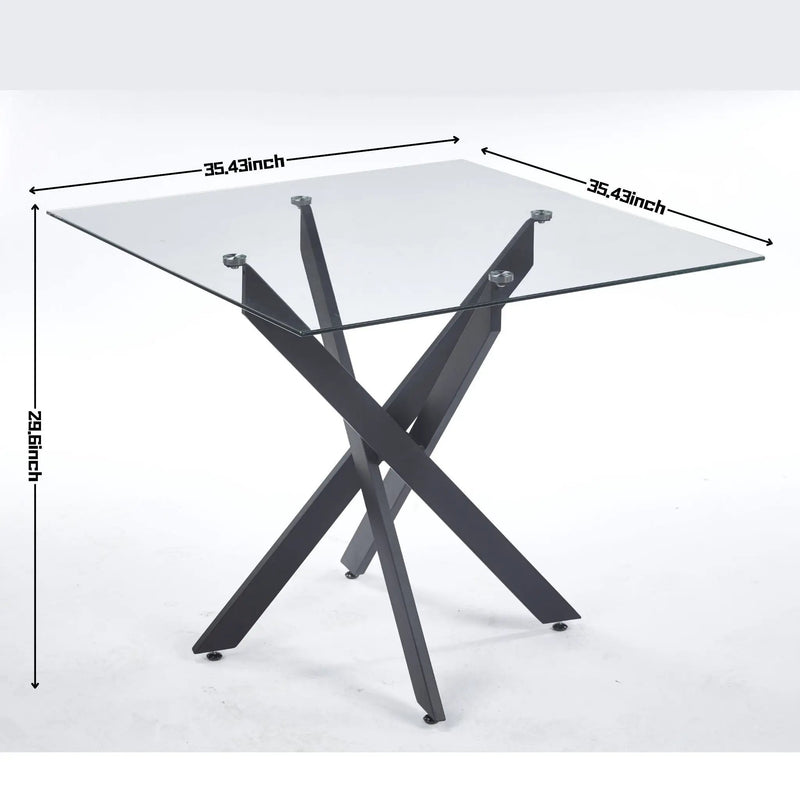 Dining Table With Cross Metal Leg And Tempered Glass, Modern Space Saving Kitchen Table For Living Room Legs, Square Table by Unique Piece Furniture
