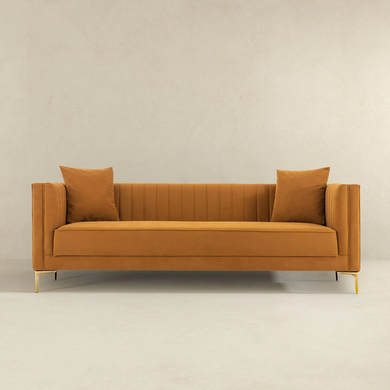 Angelina Sofa 91" (Cognac Velvet) by HouseOfZazla