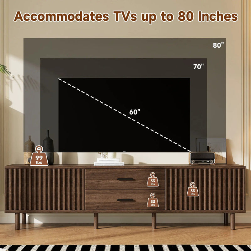 TV Stand For TVs Up To 80", Media Entertainment Center With Ample Storage - Dark Brown by HouseOfZazla