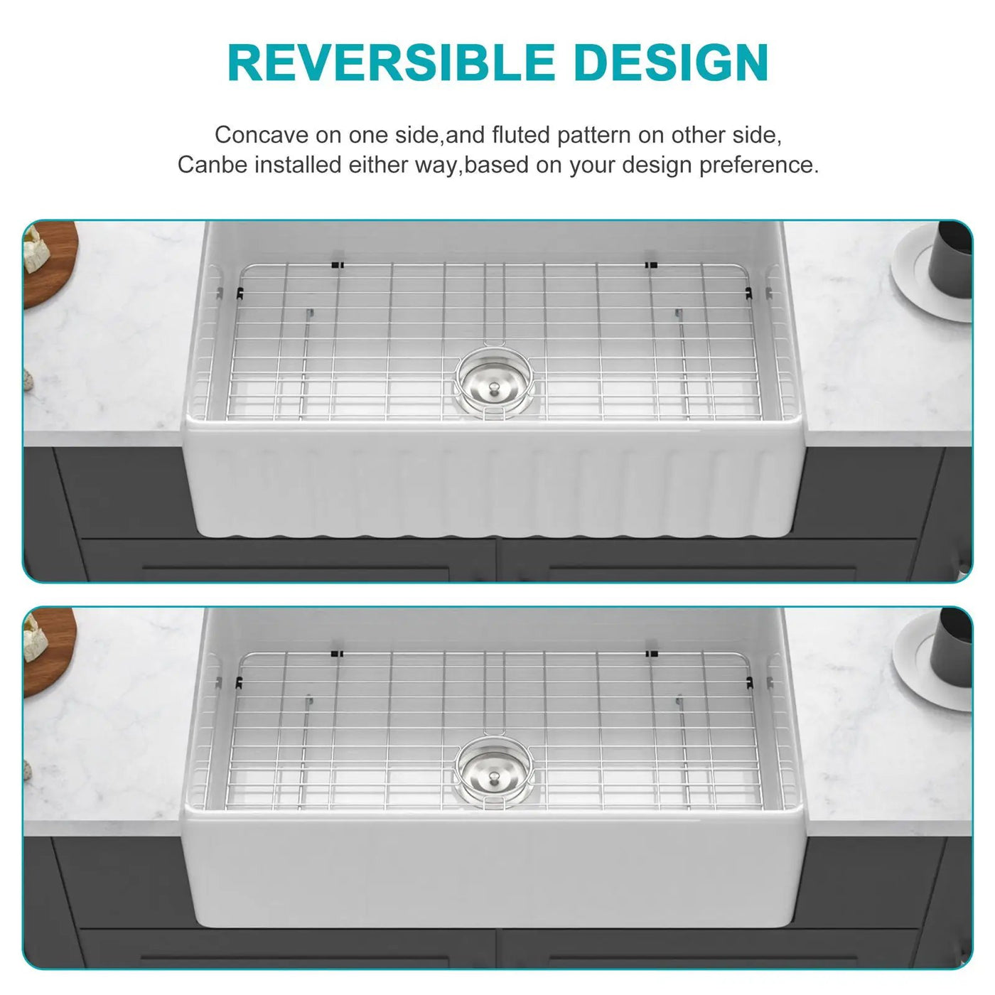 Ceramic Farmhouse Sink With Deep Basin And Stainless Steel Grid by HouseOfZazla