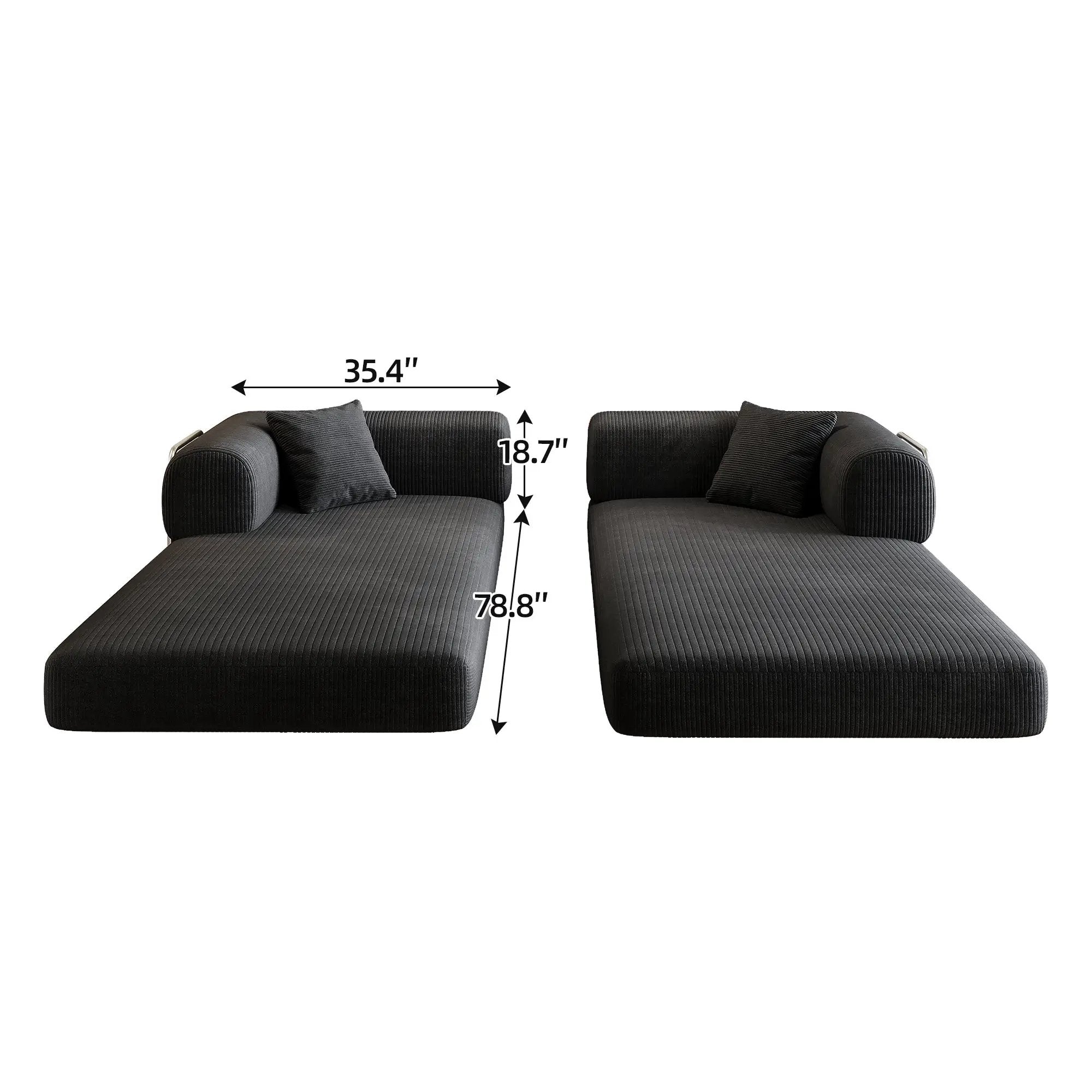 78.8' Compression Sofa,Convertible Floor Sofa Bed-with Pillow Back Support Armrest,Comfy Futon Couch Sleeper Bed,Loveseats Boneless Modular Sectional Sofa,Corduroy fabric,for Living Room,Bedroom,Black by HouseOfZazla