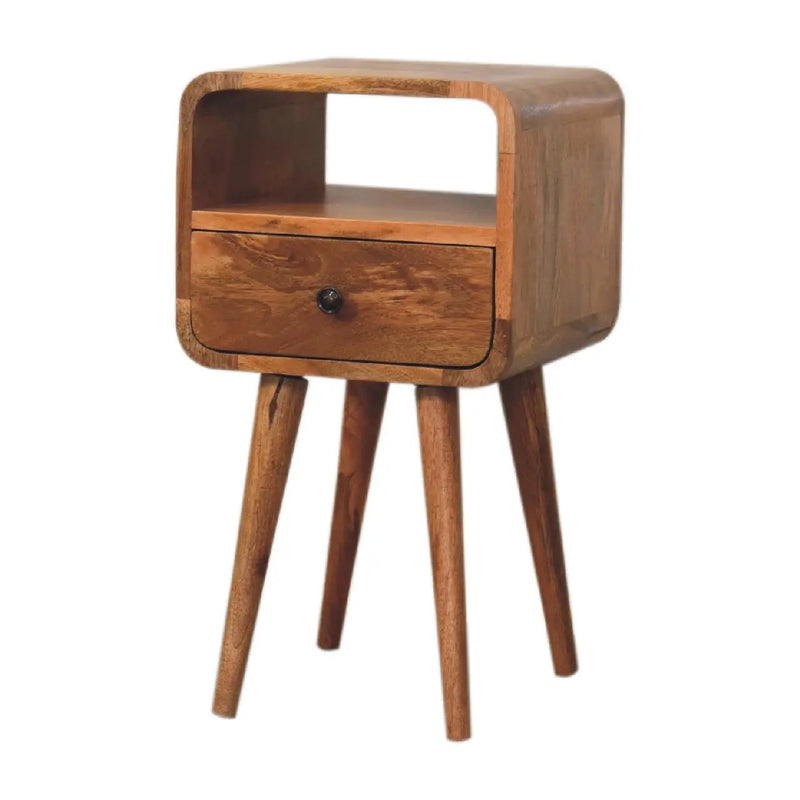 Solid Wood Mini Oak-ish Curve Nightstand, 1-Drawer, 1 Open-Slot by HouseOfZazla