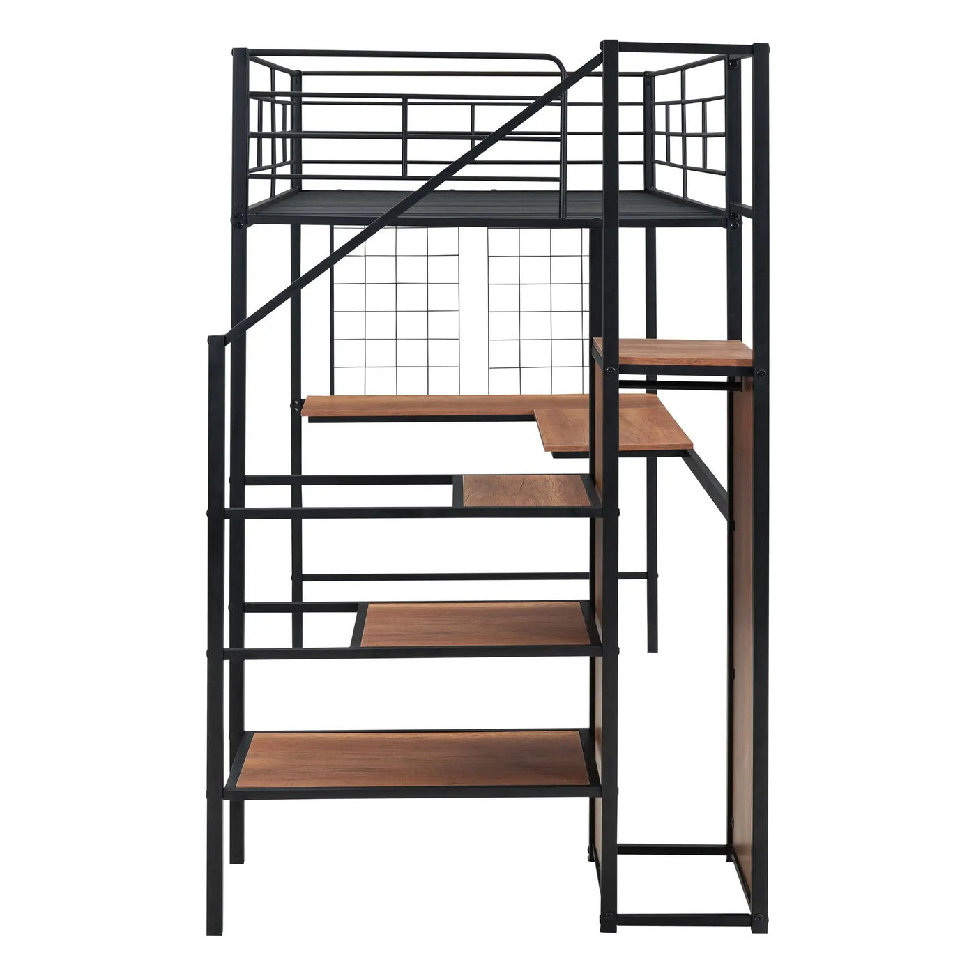 Loft Bed With Desk And Grid, Stylish Frame With Lateral Storage Ladder And Wardrobe by HouseOfZazla