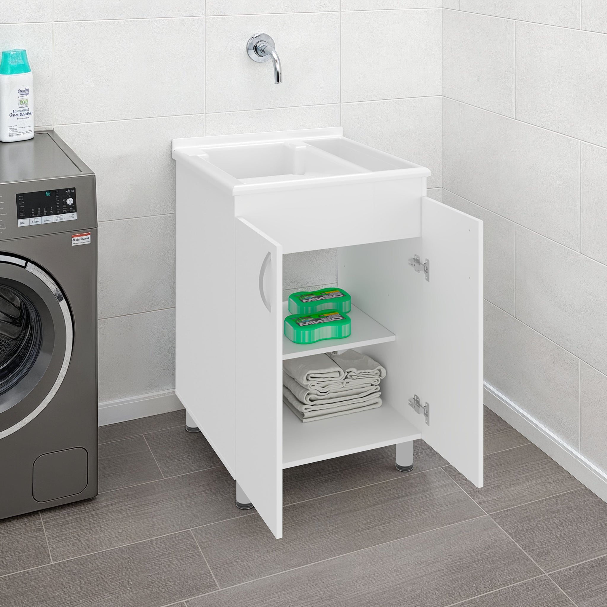 Demolotion Utility Sink Cabinet with Dual Compartments and Storage by HouseOfZazla