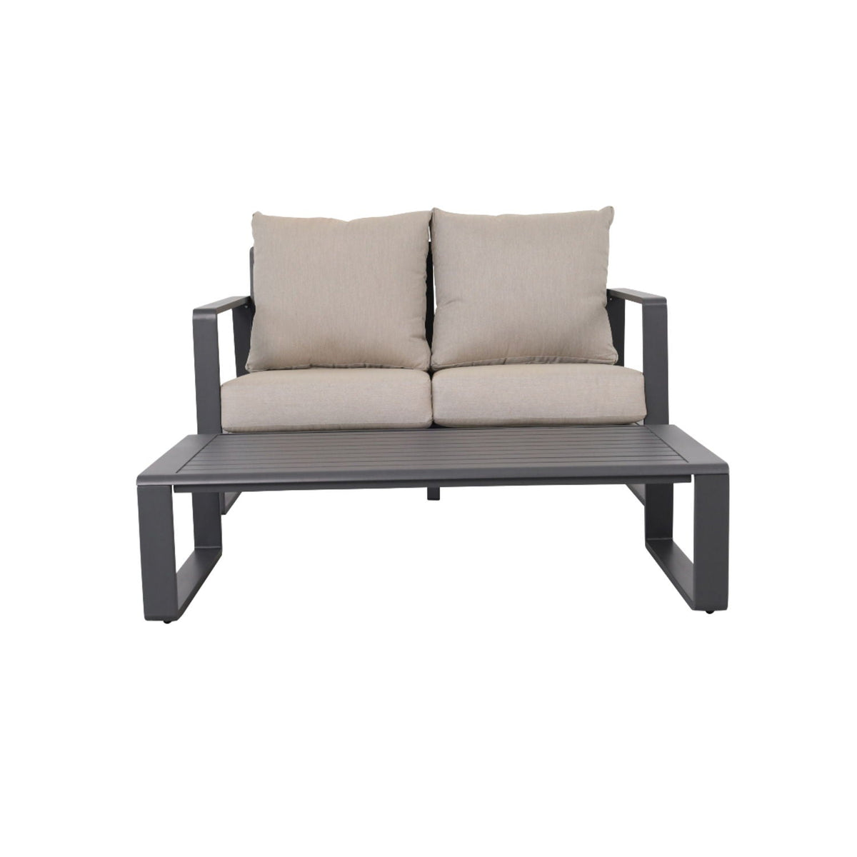 Outdoor Sofa Set with Rectangular Coffee Table - Aluminum Frame - Gray or Beige