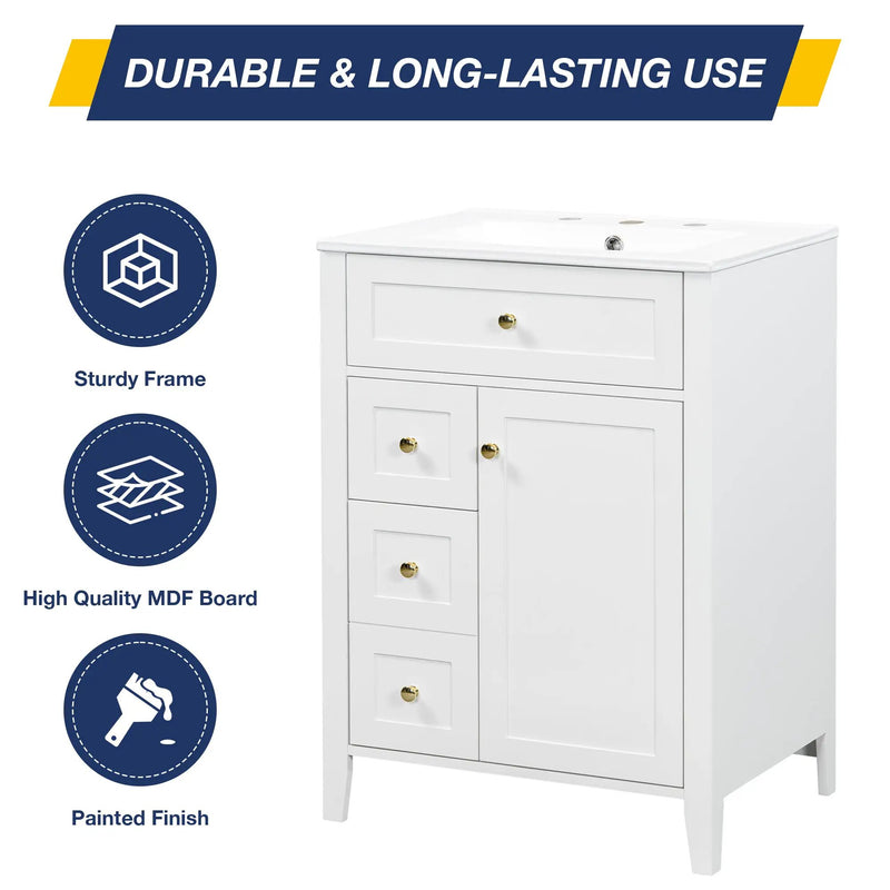 24" Modern Bathroom Vanity with Ceramic Sink by HouseOfZazla