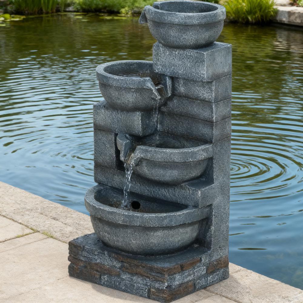 Garden Fountain, Tall Outdoor Waterfall with LED Lights by HouseOfZazla