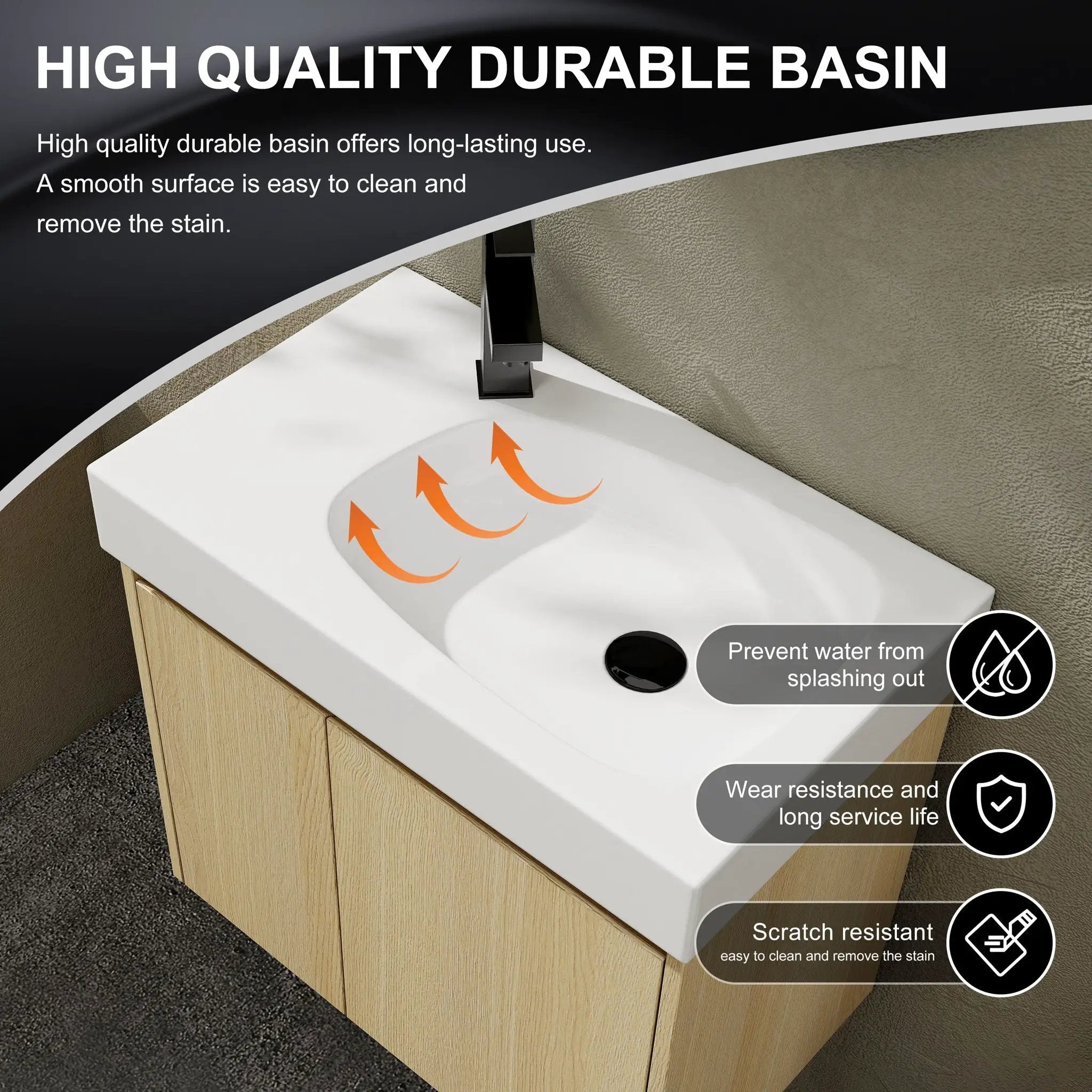 Modern Bathroom Vanity With Ceramic Basin, Wall Mounted Floating Sink Combo, Storage Cabinet by Unique Piece Furniture