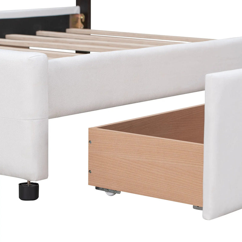 Upholstered Platform Bed With Classic Headboard And Drawers, No Box Spring Needed by HouseOfZazla