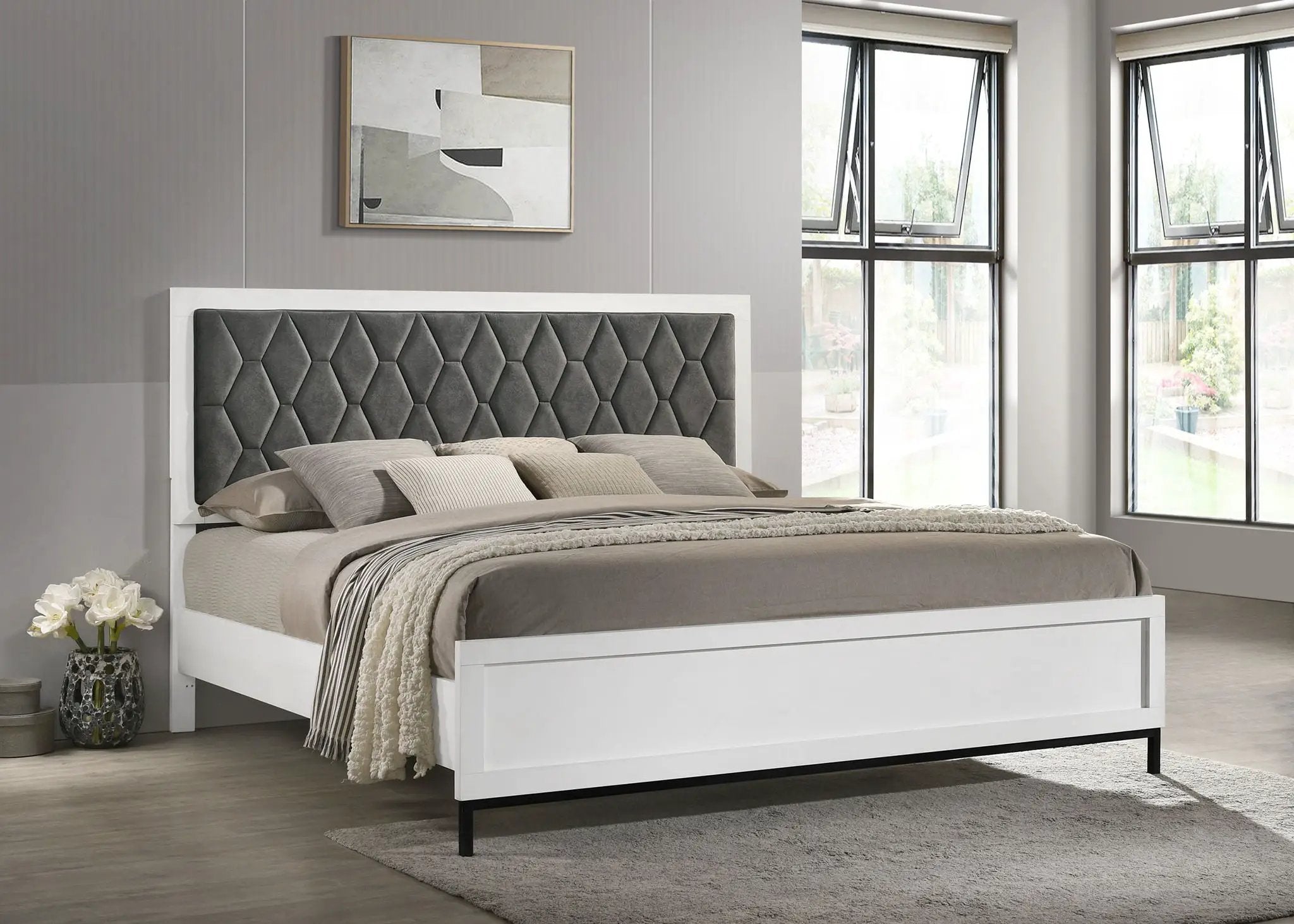 Sonora Eastern King Upholstered Panel Bed White by Unique Piece Furniture
