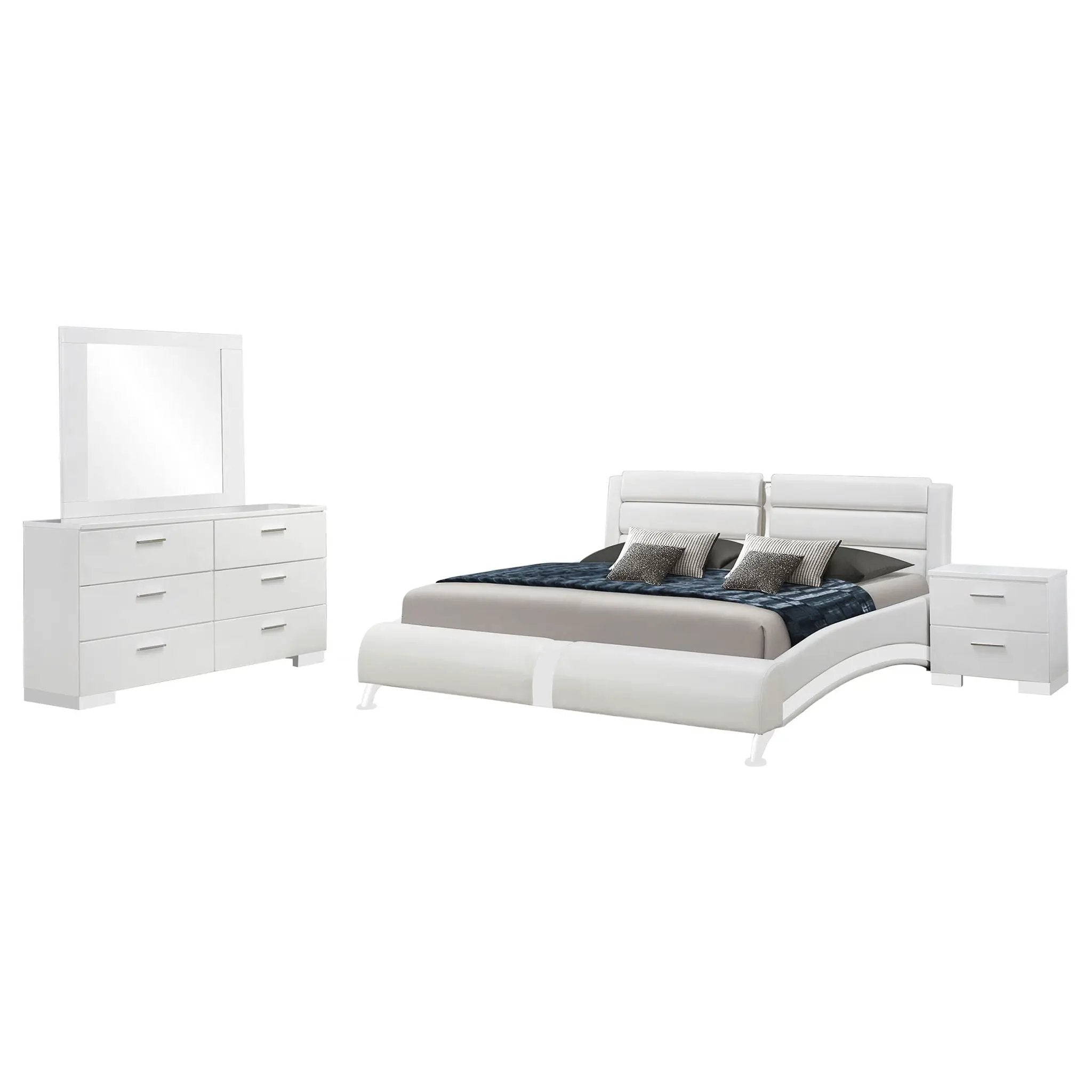 Escalon - 4 Piece Bedroom Set With Paneled Headboard Accents Upholstered - Glossy White by HouseOfZazla