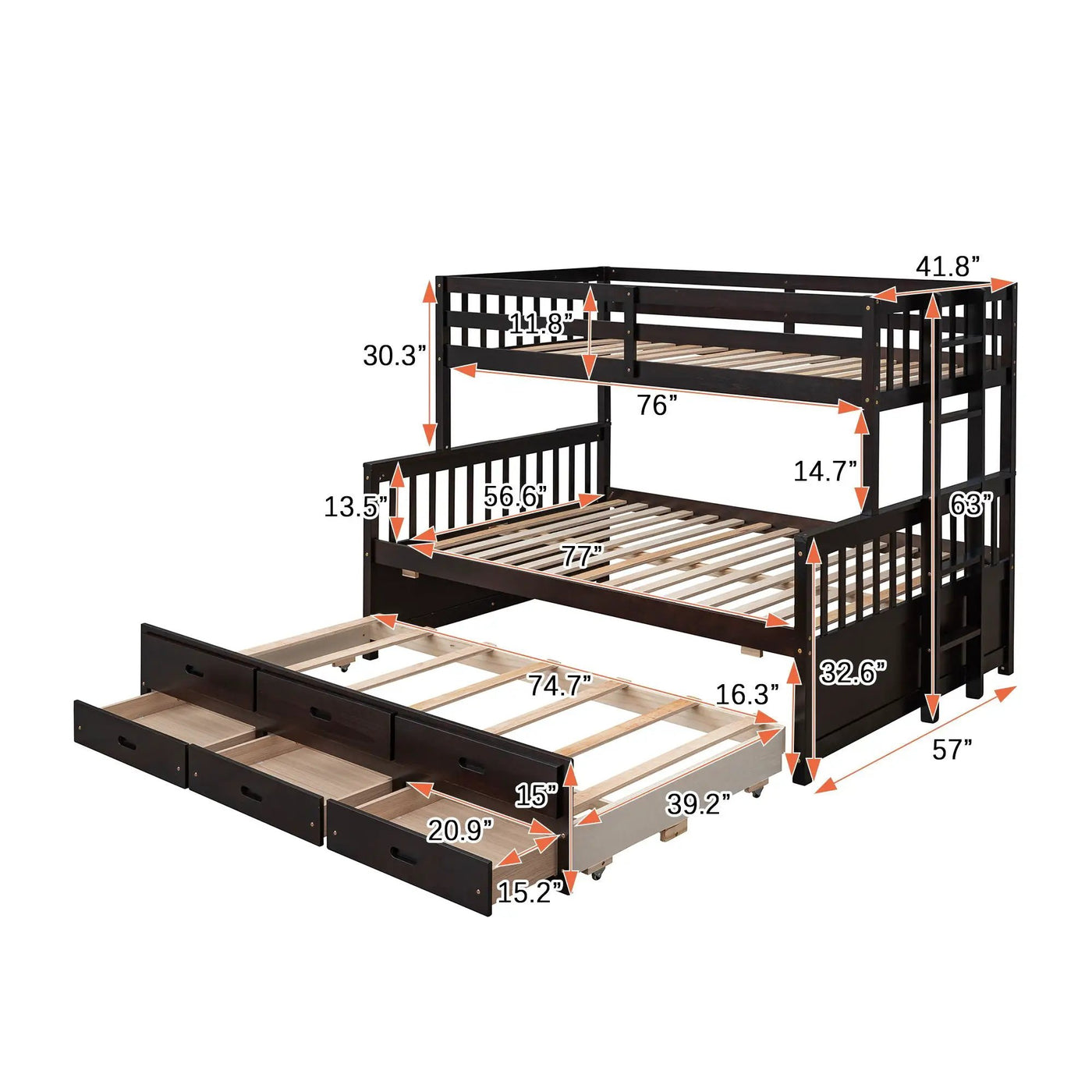 Bunk Bed With Twin Size Trundle And Drawers by Unique Piece Furniture
