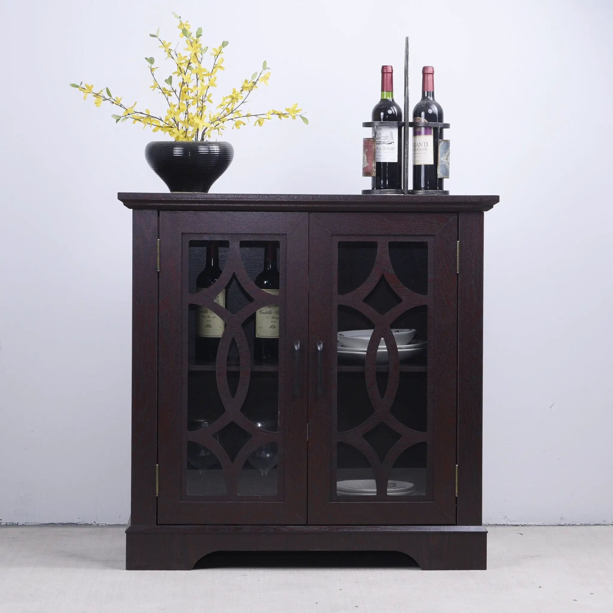 Modern Sideboard With Tempered Glass Doors - Ox Blood Red
