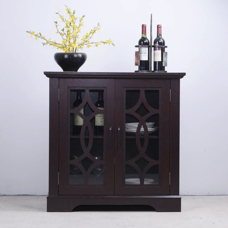 Modern Sideboard With Tempered Glass Doors - Ox Blood Red