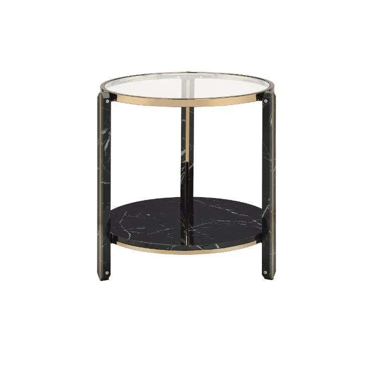 Thistle - End Table - Clear Glass, Faux Black Marble Top & Champagne by Unique Piece Furniture