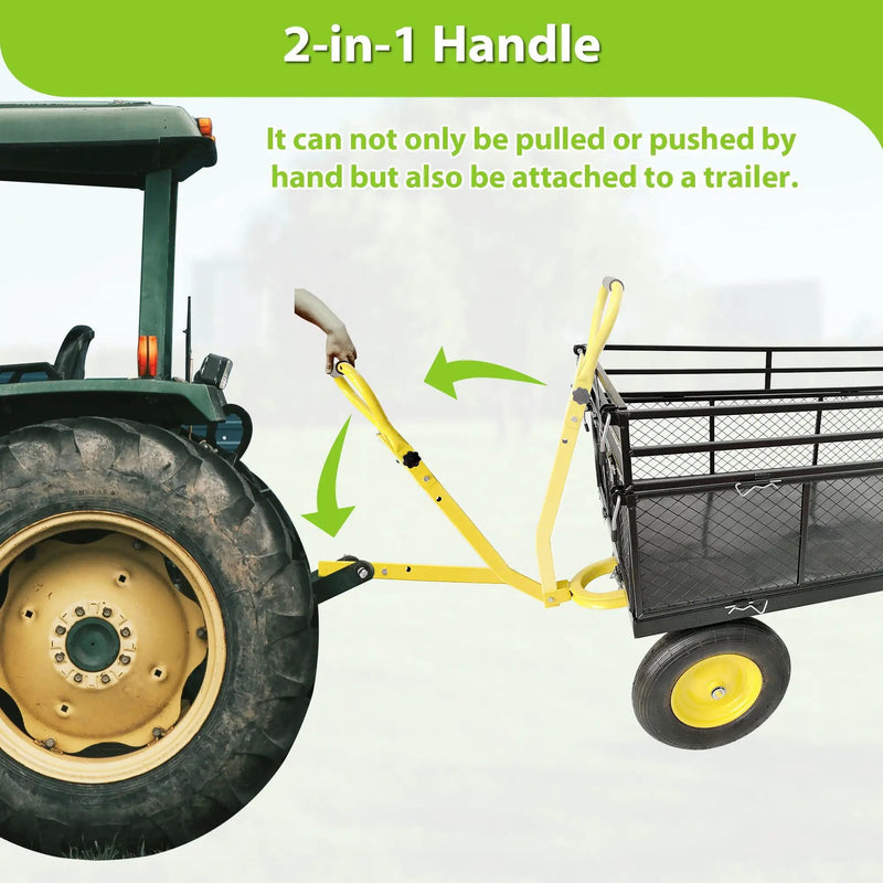 Steel Garden Cart, Heavy Duty 1400 Lbs Capacity, With Removable Mesh Sides To Convert Into Flatbed, Utility Metal Wagon With 2-In-1 Handle And 16 In Tires, Perfect For Garden, Farm, Yard - Black by HouseOfZazla