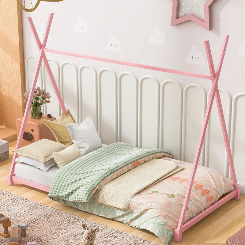 Metal House Platform Bed With Triangle Structure, Low Profile Design by Unique Piece Furniture