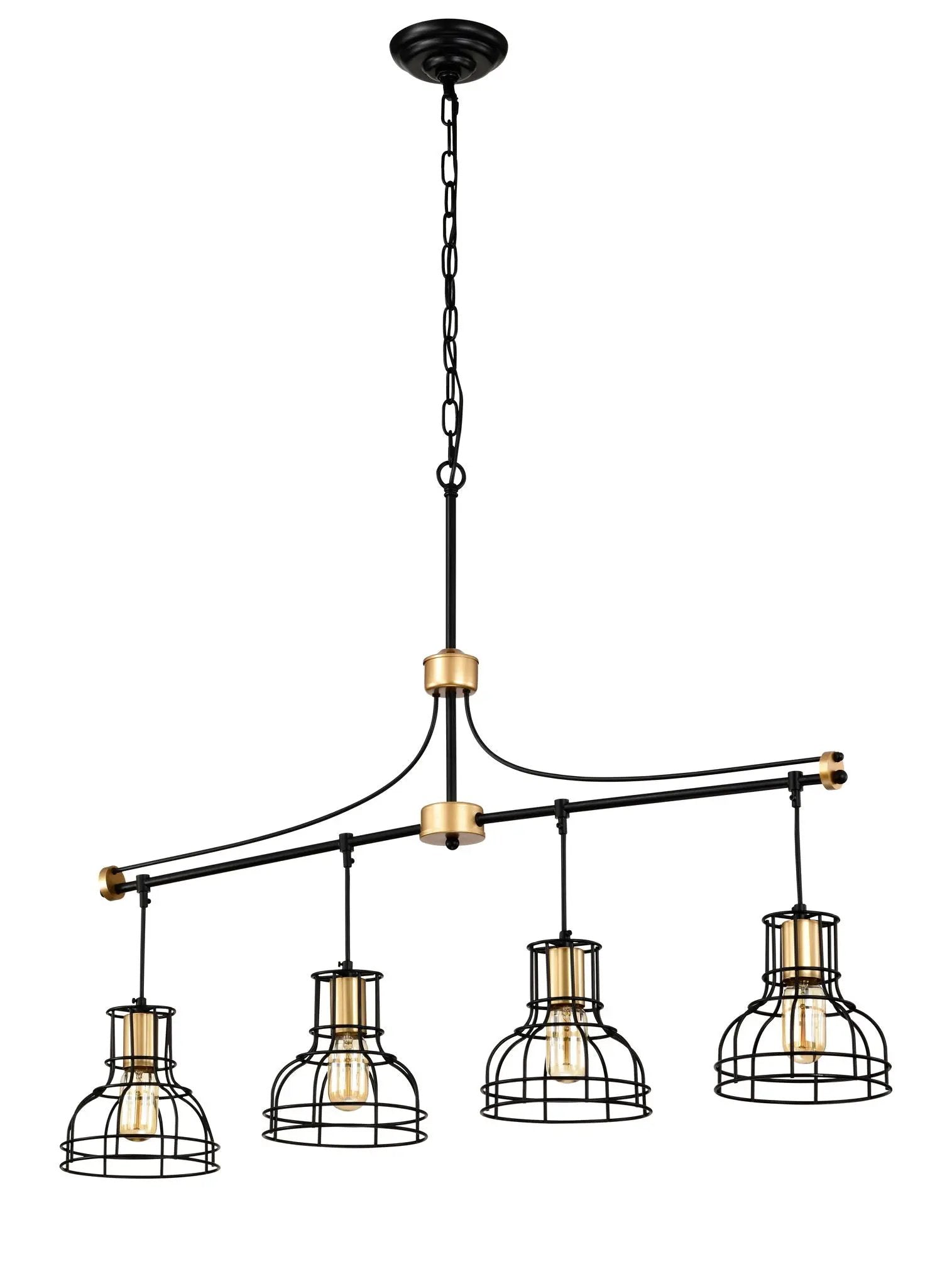 Dining Room Light Fixture / Chandelier Table, 40 -" Hanging For Farmhouse Linear Chandeliers, 5 Light Kitchen Island Lighting Ceiling Chandelier, With Metal Lampshade - Gold / Matte Black by HouseOfZazla