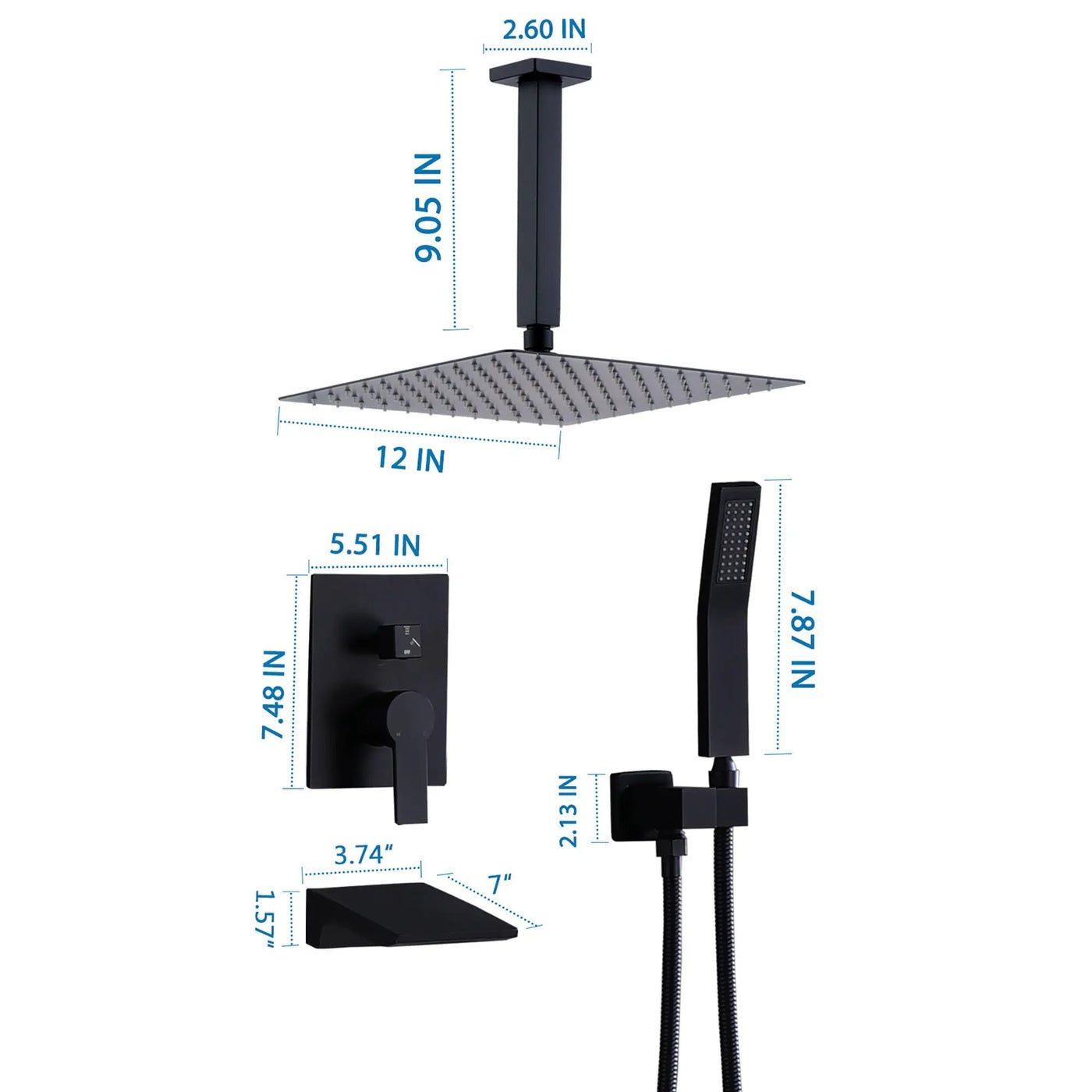 Contemporary Shower System With 12" Rainfall Head And Handheld Spray, Wall Mounted by HouseOfZazla