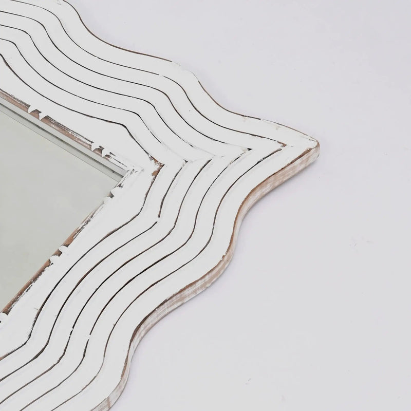 Handcarved Wave Design Rectangle Mirror Accent Enhancing Space - Antique White by HouseOfZazla