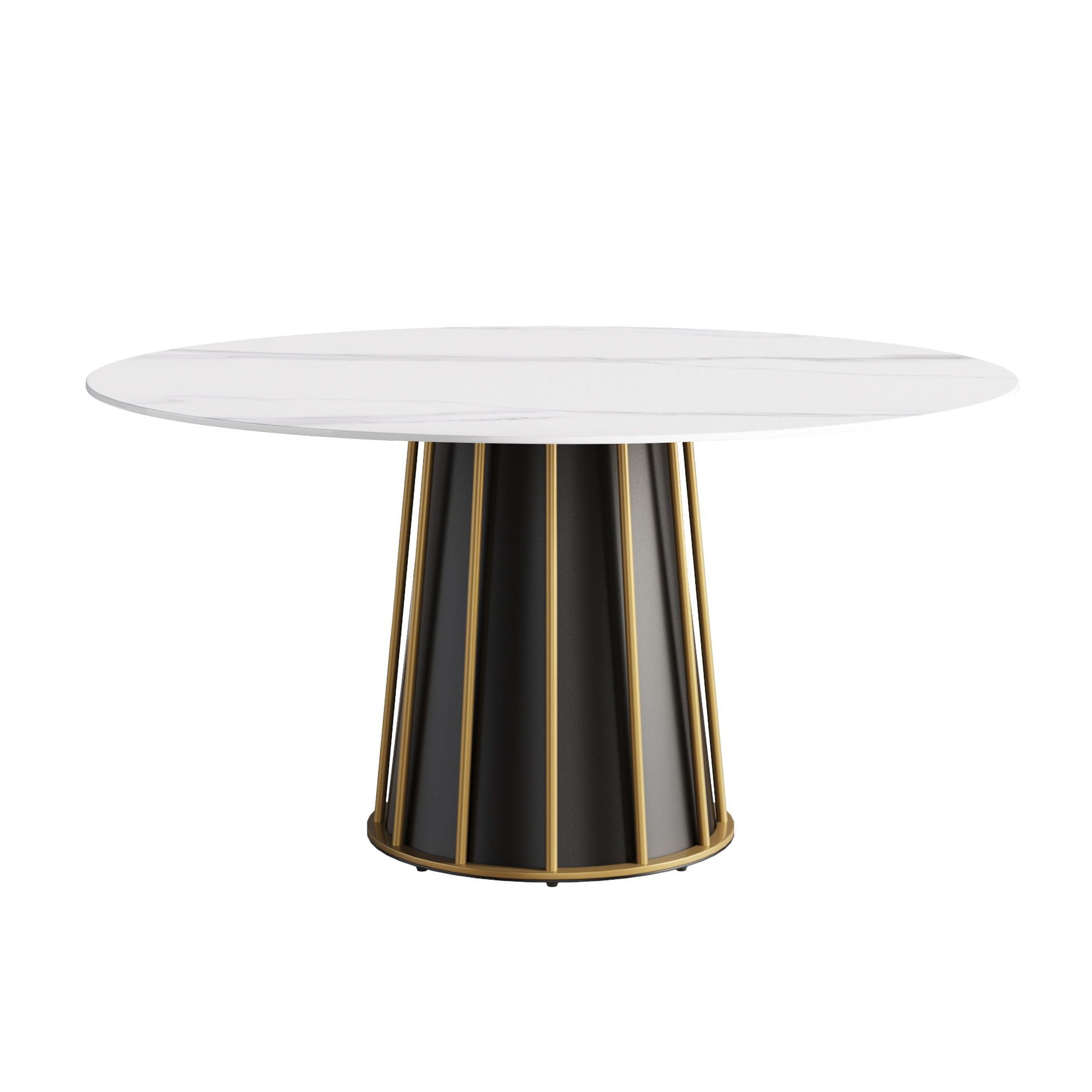 59.05" Modern Artificial Stone Round Panel Metal Iron Base Dining Table, Can Accommodate 8 People, (Not Including Chairs) - White / Black by HouseOfZazla