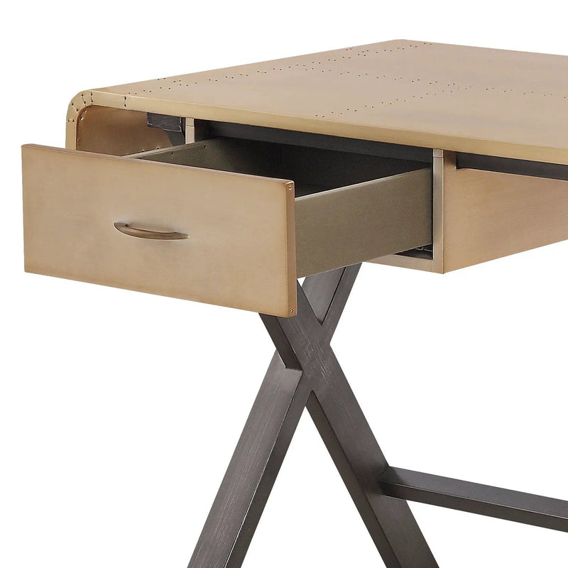 Danton - Aluminum Top Grain Leather Rectangular Writing Desk - Gold by HouseOfZazla