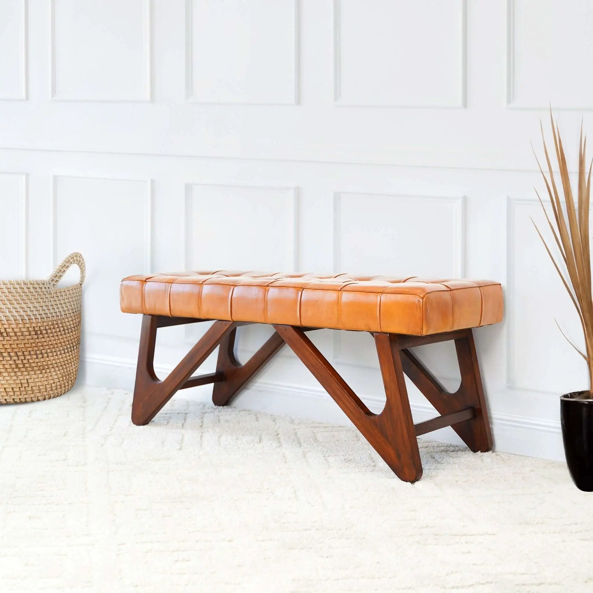 Mia - Bench With Buttons - Brown / Rustic by Unique Piece Furniture