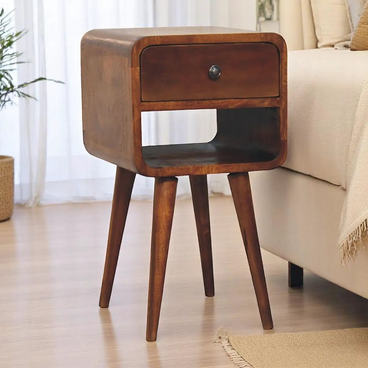 Mini Chestnut Curve Lower Bedside Nifhtstand by Unique Piece Furniture