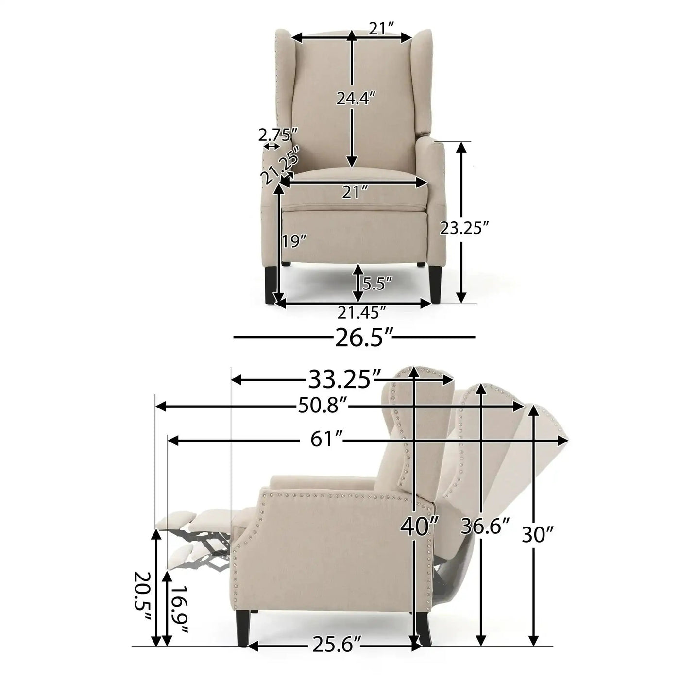 Westeros Wing Back Fabric Upholstered Recliner by HouseOfZazla