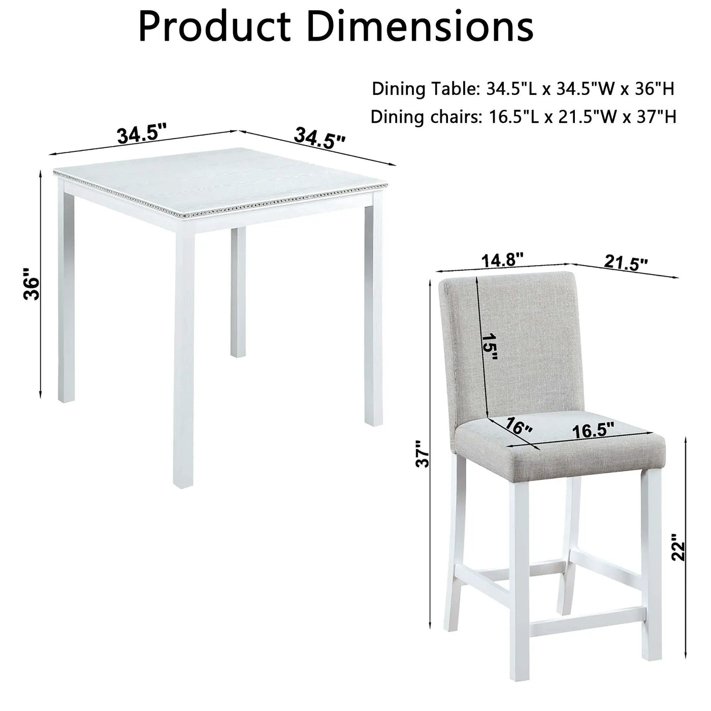 5 Piece Counter Height Table Set, Square Table And 4 Upholstered Chairs by HouseOfZazla