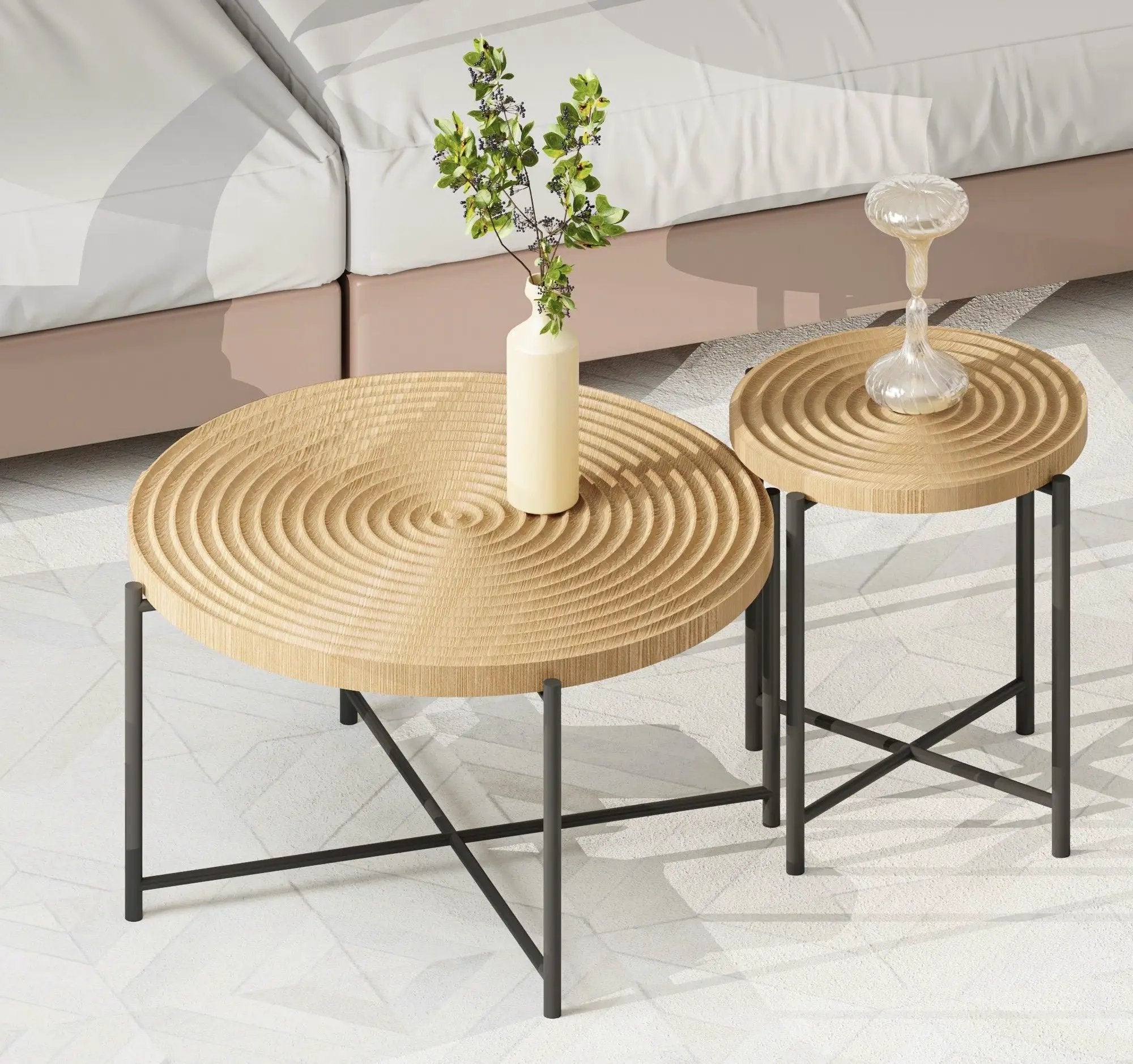 Coffee And End Table Set Waterproof Cover, Distressed Cylindrical Design, Legs Classic Rustic Charm (Set of 2) by HouseOfZazla