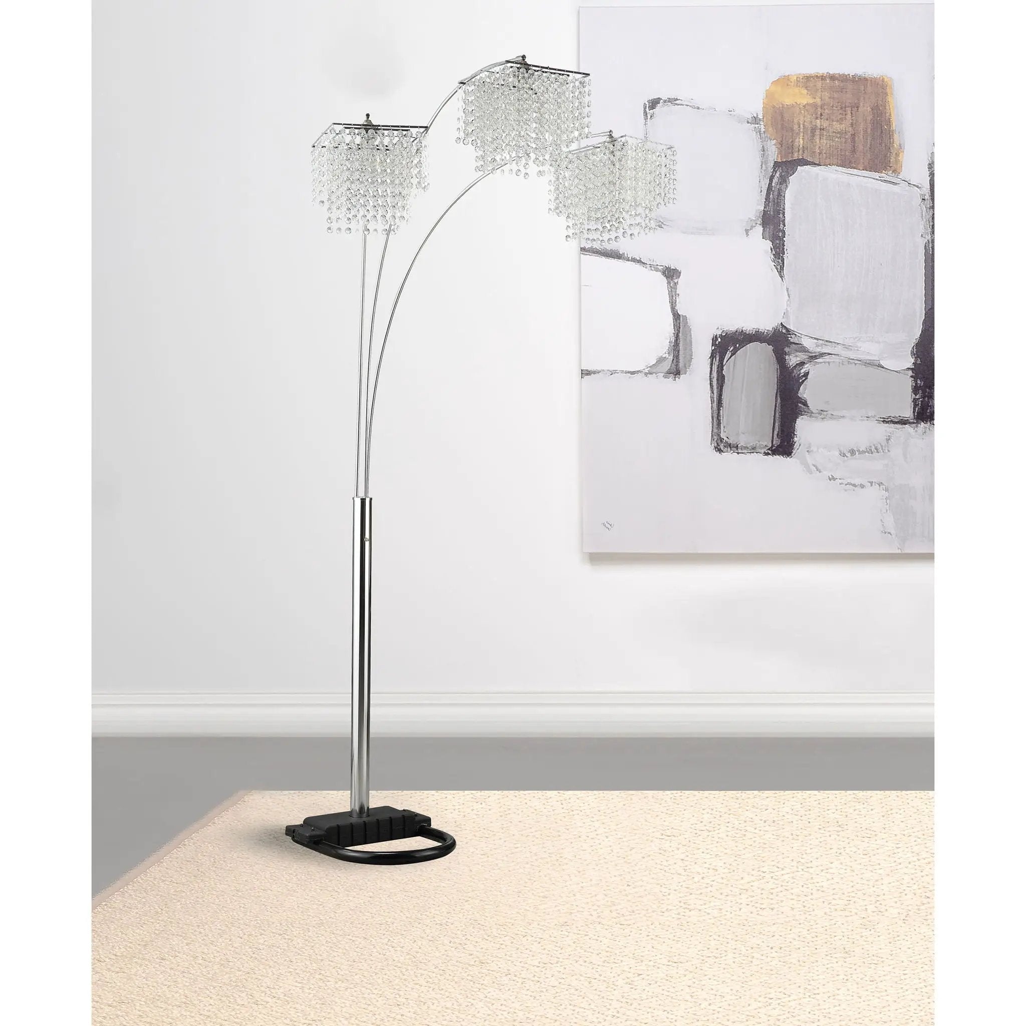 Bali - Shores Hanging Crystal Arc Floor Lamp Floor Lamp - Chrome by HouseOfZazla