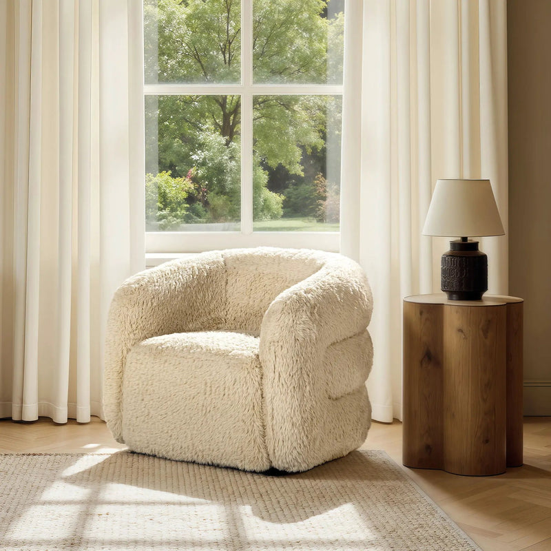 Colt - Fur Swivel Upholstered Barrel Accent Arm Chair - Cream Beige by Unique Piece Furniture