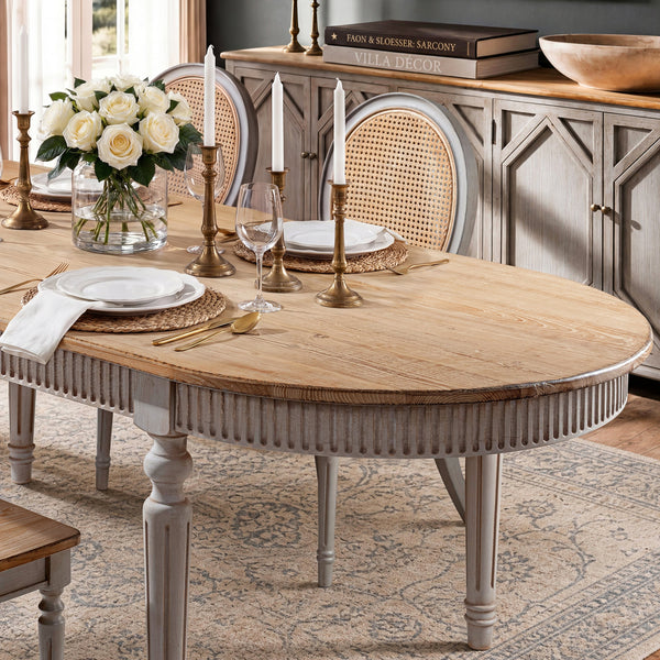 Colette 94" Reclaimed Wood Oval Dining Table with Turned Legs - Antique, photo 2 of 8