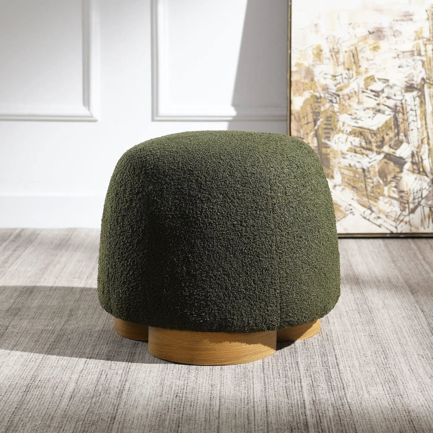 Round Soft Teddy Fabric Upholstered Ottoman With Metal Accents by HouseOfZazla