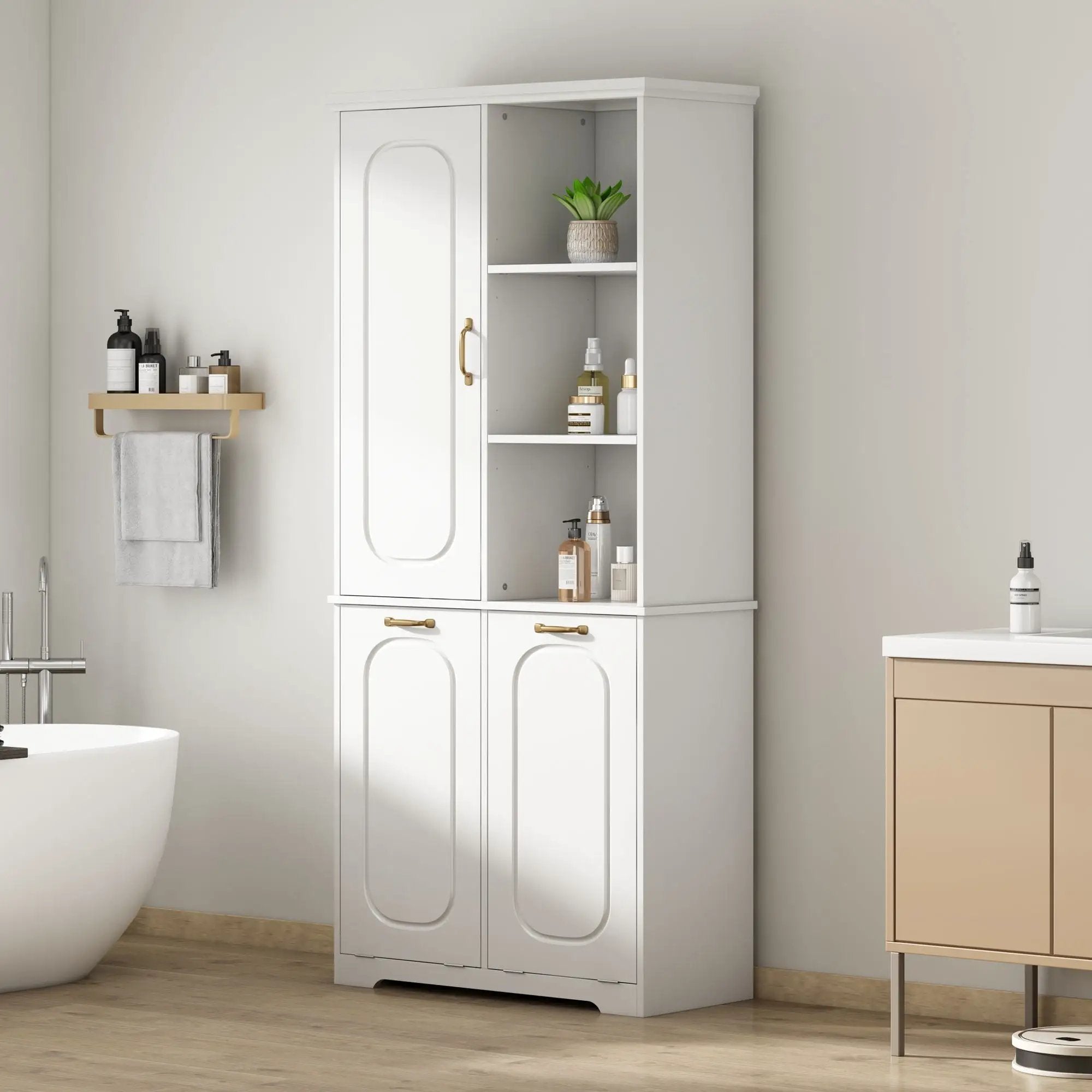 Freestanding Tall Storage Cabinet With 2 Tilt-Out Hampers by HouseOfZazla
