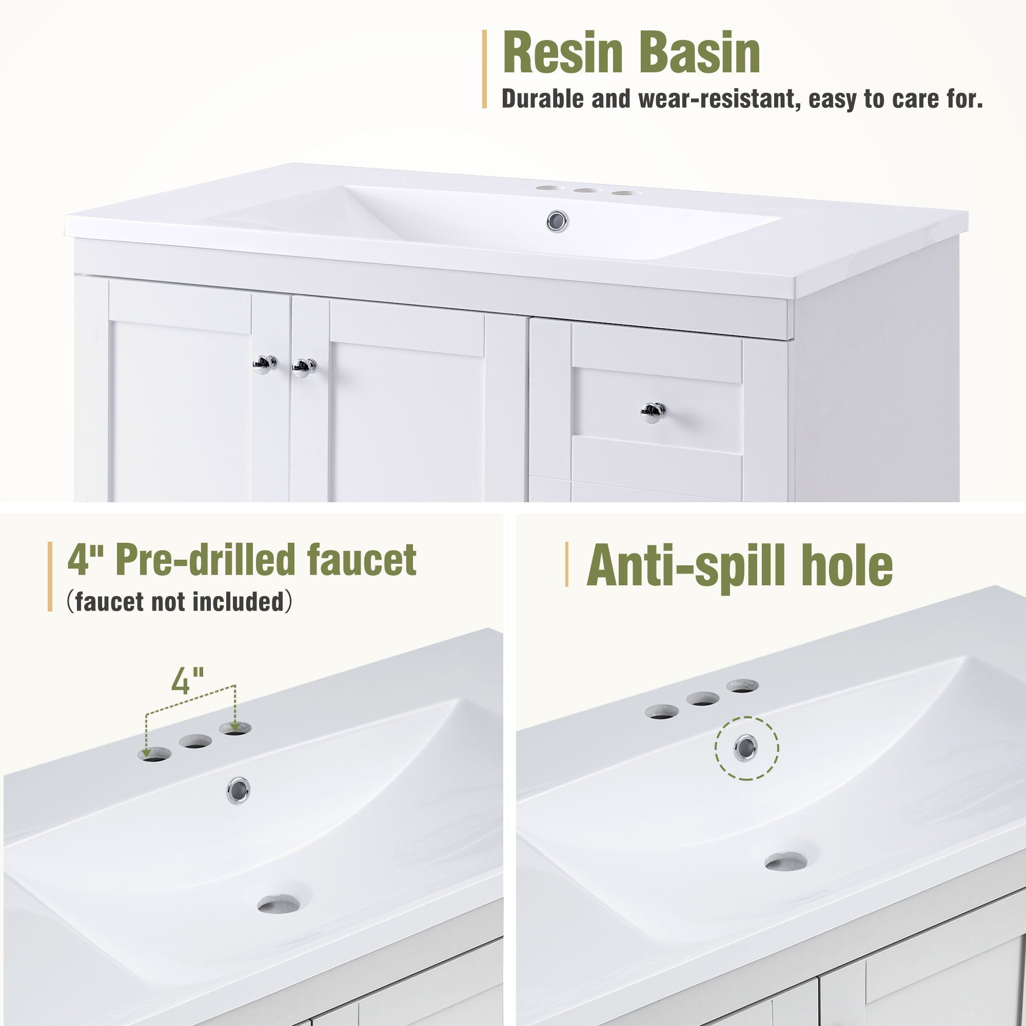 Shaker Free Standing Bathroom Vanity Cabinet & Sink, Soft Close Drawers, Soft Close Doors by HouseOfZazla