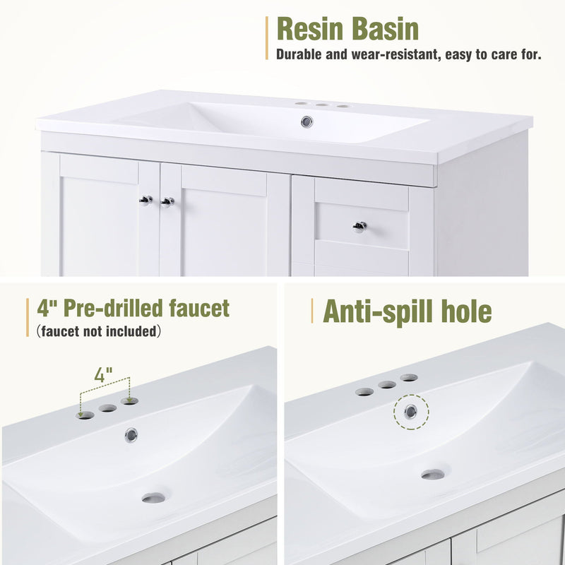 Shaker Free Standing Bathroom Vanity Cabinet & Sink, Soft Close Drawers, Soft Close Doors by HouseOfZazla
