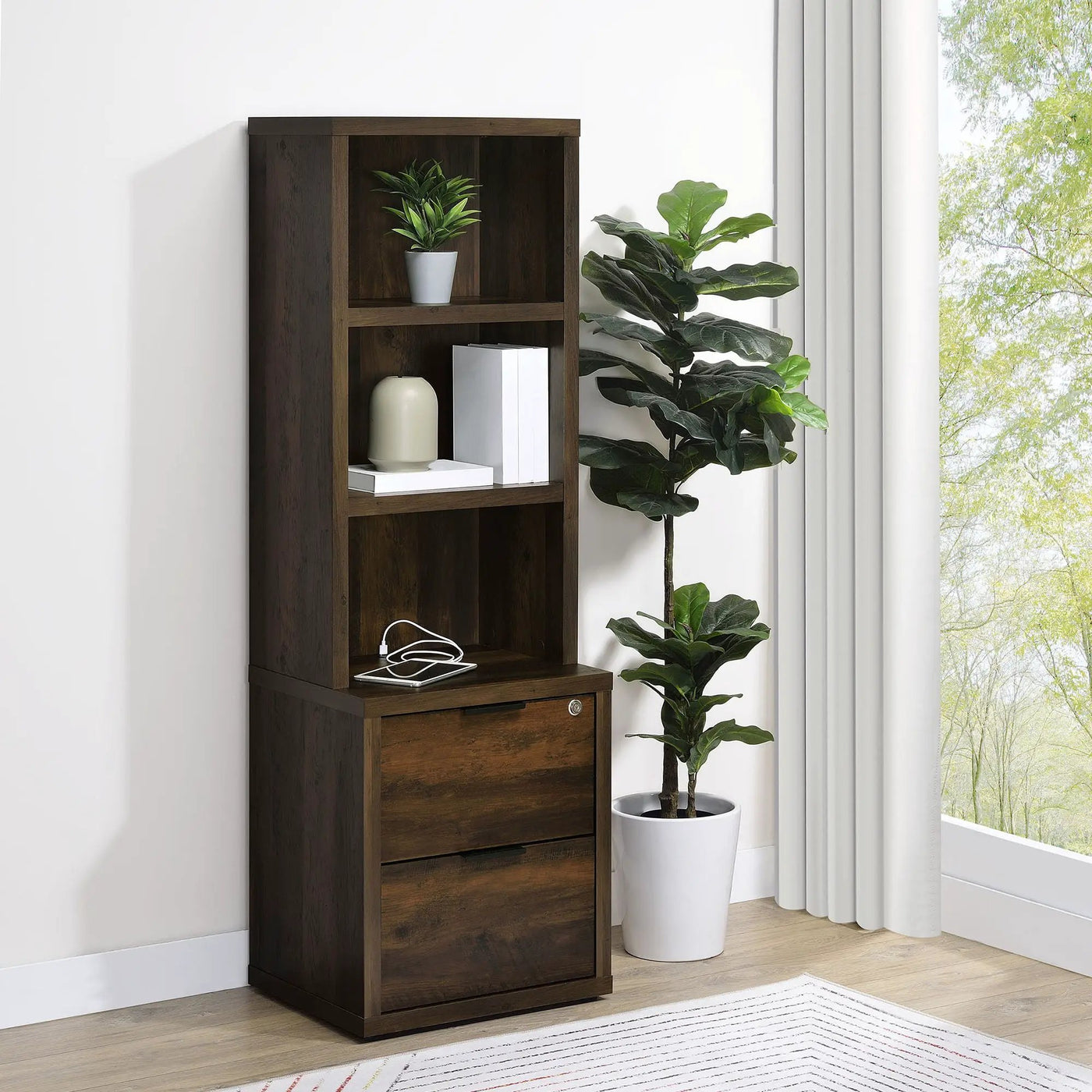 Geary - 3 Shelf Bookcase With USB Charging And Lockable Top Drawer by HouseOfZazla