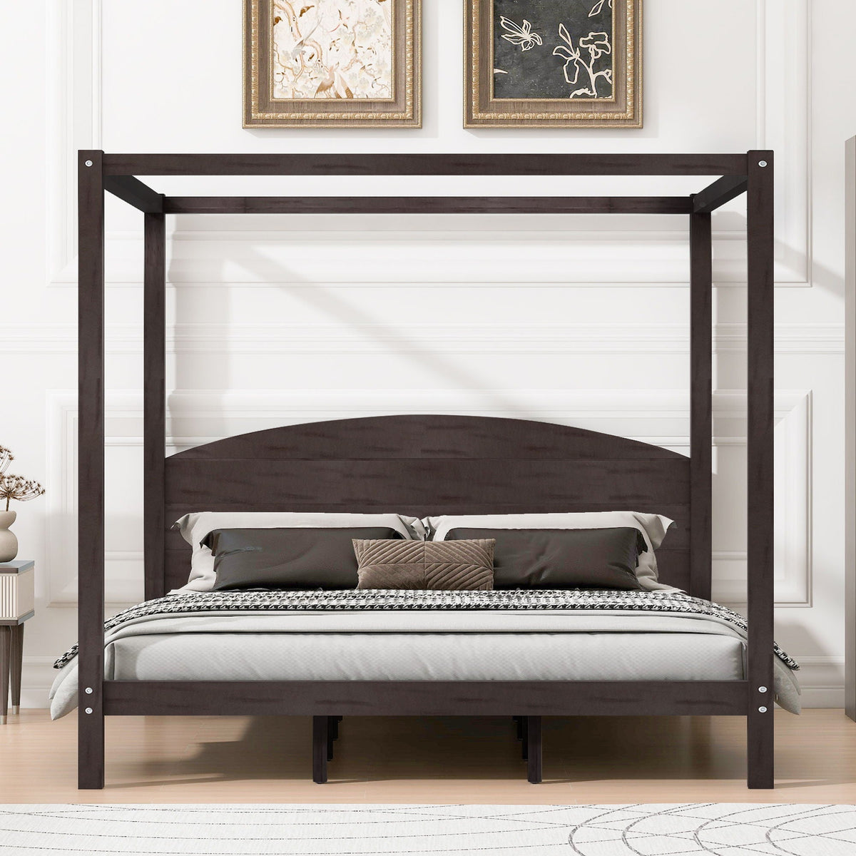 King Canopy Platform Bed with Headboard and Support Legs - Dark Brown or Dark Gray, photo 13 of 19