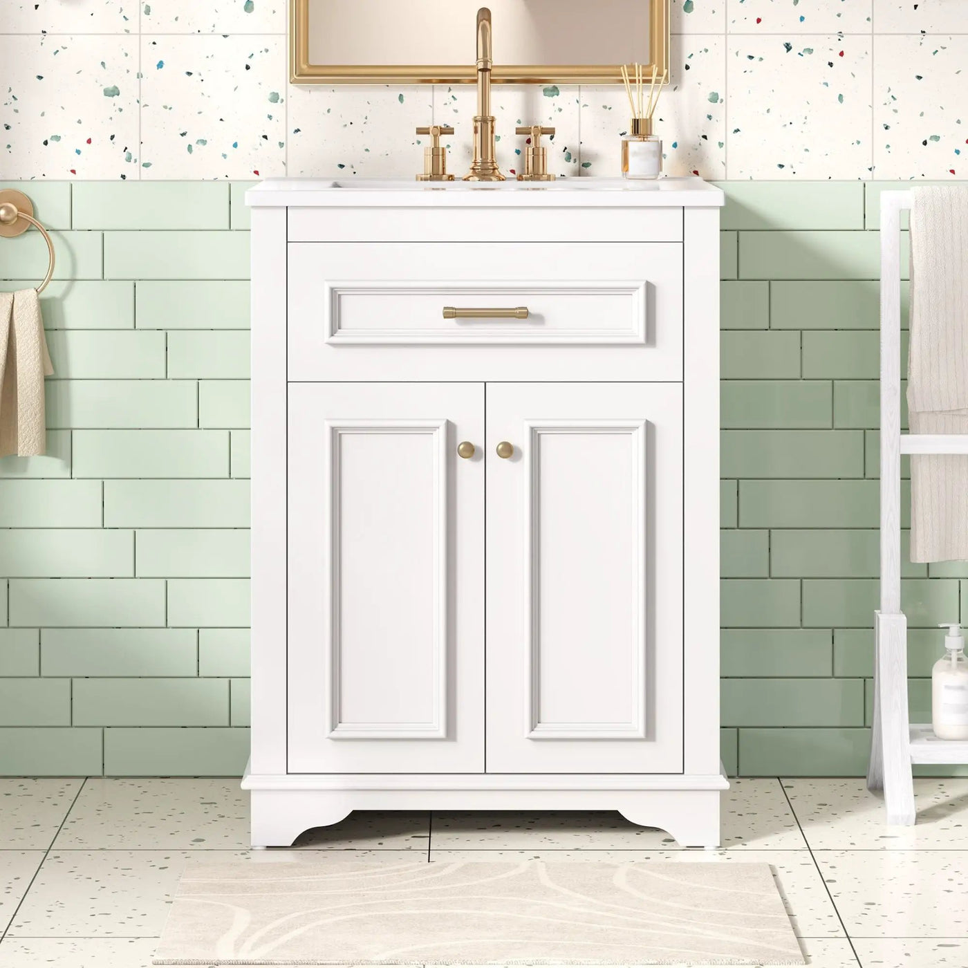 Bathroom Vanity With Integrated Sink, 2 Door Cabinet With Tip Out Drawer by HouseOfZazla